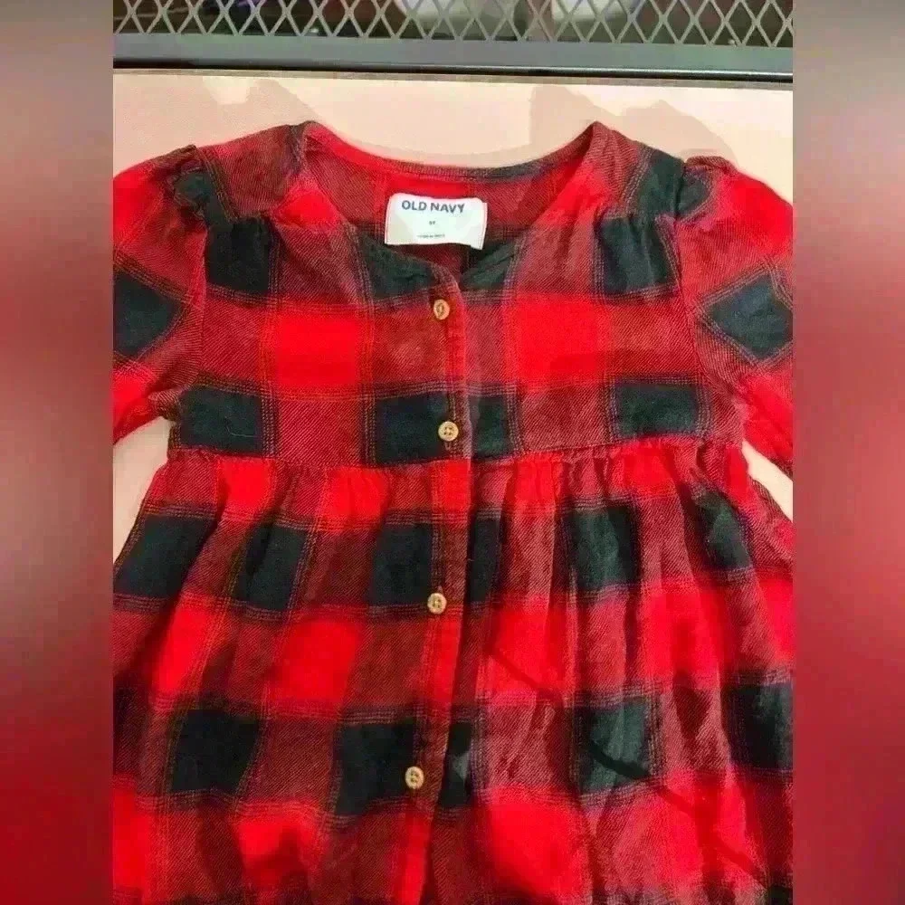 Old Navy Girls 5T Buffalo Red Black‎ Plaid Dress Christmas Holiday Winter